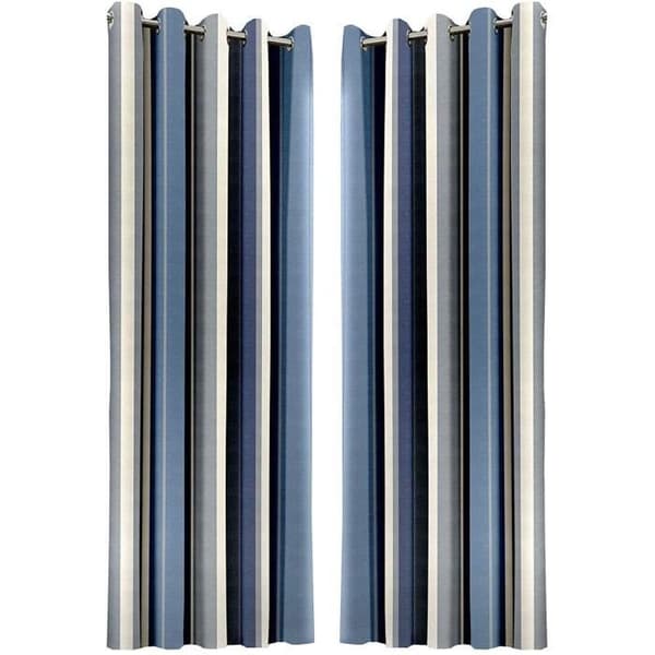 Vertical Stripe Blue Grå Beige Helfodrad 168cm X 137cm - Ringgardiner