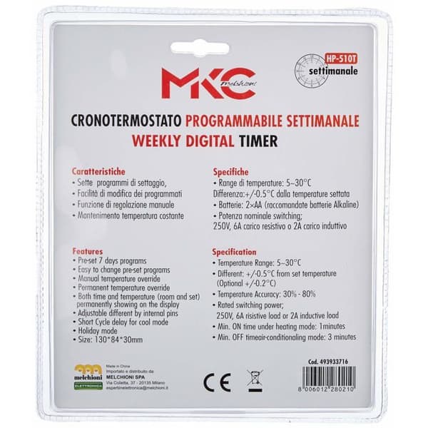 Rumstermostat - MKC - HP-510T - Programmerbar - LCD-skärm - Energibesparing
