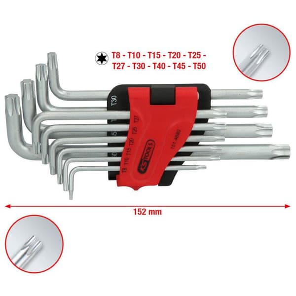 Set med 10 KS TOOLS vinklade hannycklar - Torx