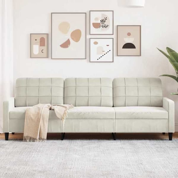 vidaXL 3-sitssoffa Creme 210 cm Sammet 4007652