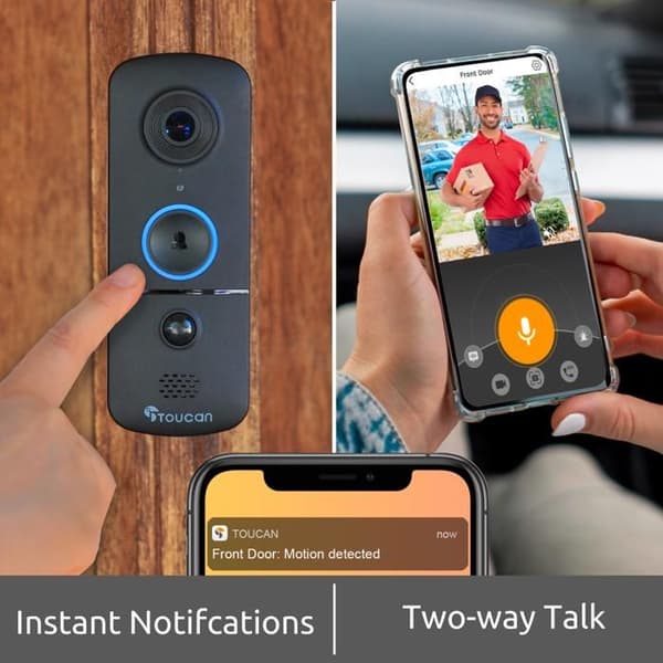 Trådlös videodörrklocka TOUCAN V3 – Smart säkerhet utan abonnemang