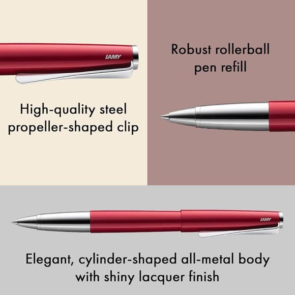 Lamy Studio Rollerpenna Pianoröd - Elegant Metall - Propellerklämma - Linjebredd M