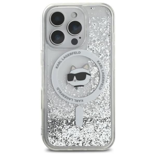 Coque MagSafe Karl Lagerfeld Liquid Glitter Choupette Head för iPhone 16 Pro Max (transparent)