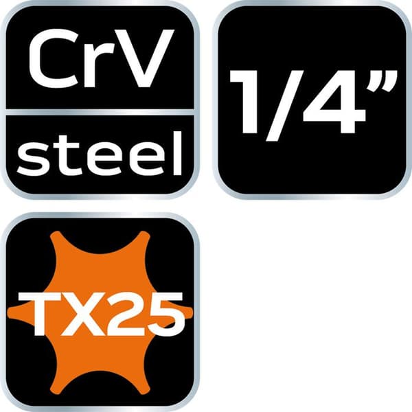 TORX TX25-adapter - NEO TOOLS - 1/4" hylsa - Krom-vanadium stål - 37 mm - Kort