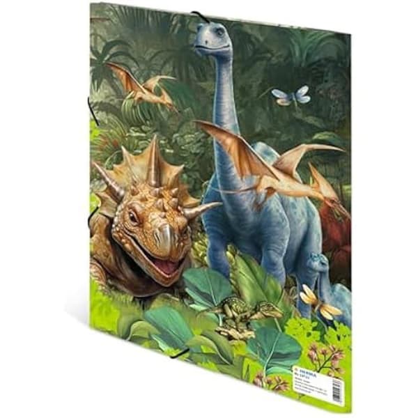 A4-dokumentmappe - HERMA - Dino World - Hållfast kartong - Elastisk - Perfekt för barn