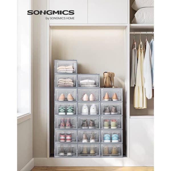 Shoe Boxes SONGMICS Set av 18 Transparenta och Grå Fällbara