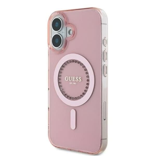 Coque Guess IML Strass MagSafe för iPhone 16 Plus (Rosa)