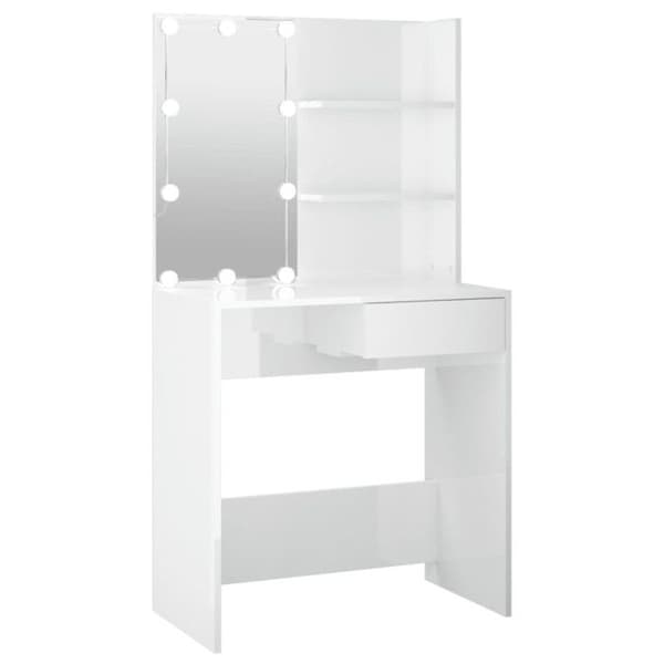 Coiffeuse - Kaptafel - 74,5x40x141 cm - Ingenjörsträ - LED med USB - Blank vit