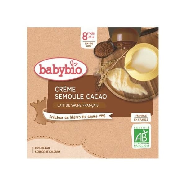 Babybio kakaosmulpudding från 8 månader 4 flaskor x 85g