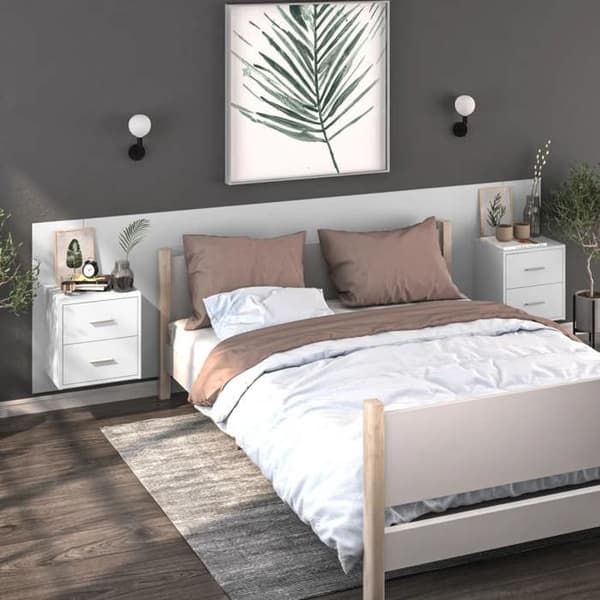 vidaXL Vägghängda Sängbord 2 st Vit 810990