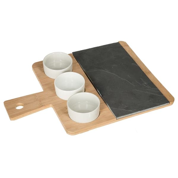 Set apéritif - JJA - Bricka i bambu och skiffer - 4 delar - Elegant - Diskmaskinssäker