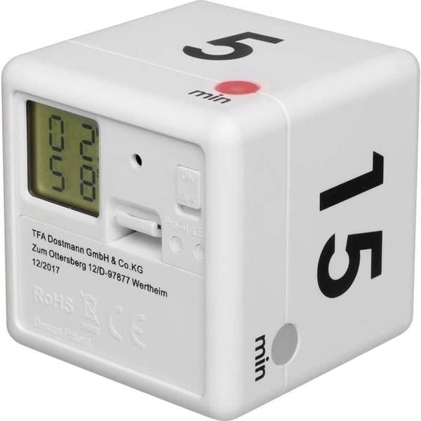TFA Dostmann Timer Cube Digital Timer vit | MINUTERARE - SANDKLOCKA