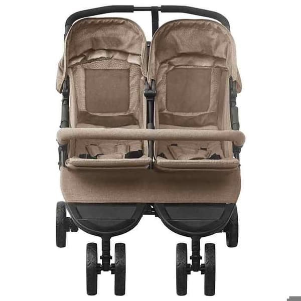 vidaXL Tvåsits Barnvagn Taupe Stål