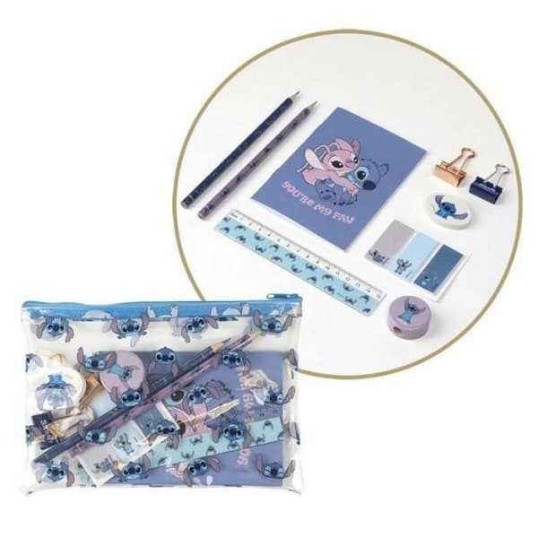 Skrivsets - Stitch - 12 bitar - Blå - PVC - För Barn