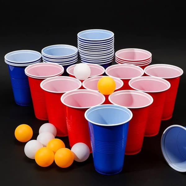 Engångsglas - PIQIUQIU - A - Glansig röd - Robust polystyren - Set med glas + bollar