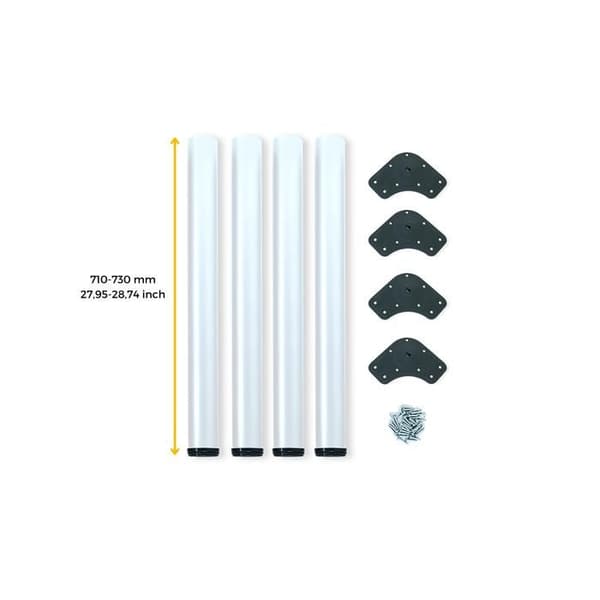 Emuca Set med 4 bordsben, diameter 60 mm, H 710 mm, stål, vitmålad