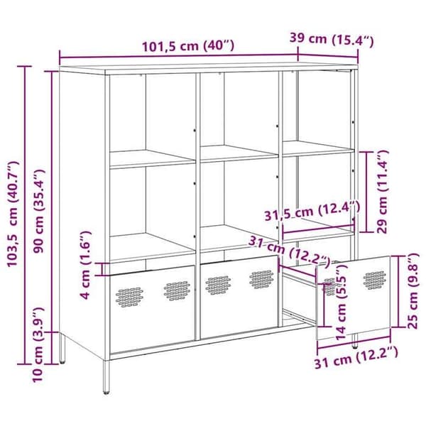 vidaXL Buffé hög vit 101,5x39x103,5 cm stål 851393