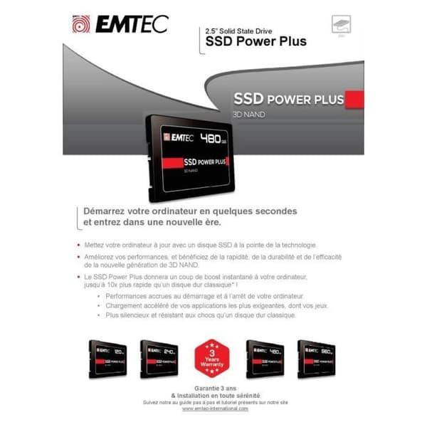 Power Plus SSD - EMTEC - 960 GB - SATA 6Gb/s - 2,5" - TRIM-stöd - ECC - Dålig blockhantering
