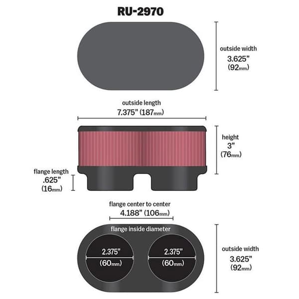 K-N RU-2970 Universellt Luftfilter i Gummi