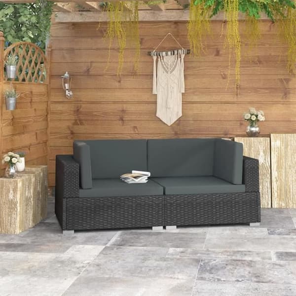 vidaXL Hörnstolar 2 st med Dynor Poly Rattan Svart