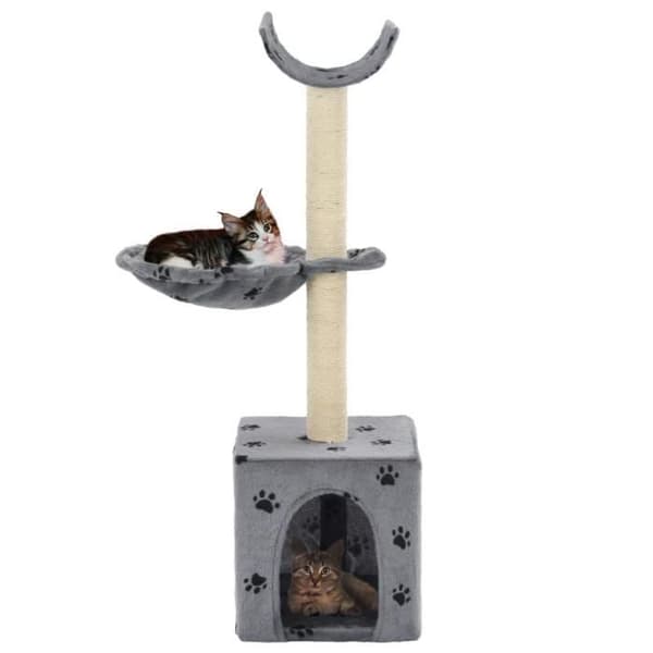 vidaXL Cat Tree and Scratching Post Sisal 105 cm Paw Prints Grå