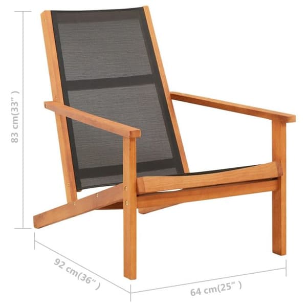 vidaXL Trädgårdsstol Svart Solid Eucalyptus Wood och Textilene