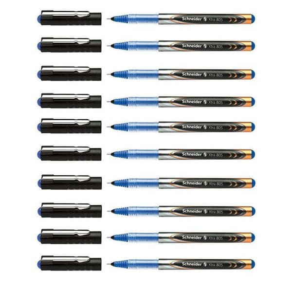 Set med 10 rullbollspennor - Blå - 0,5 mm spets - Xtra 805 - Schneider