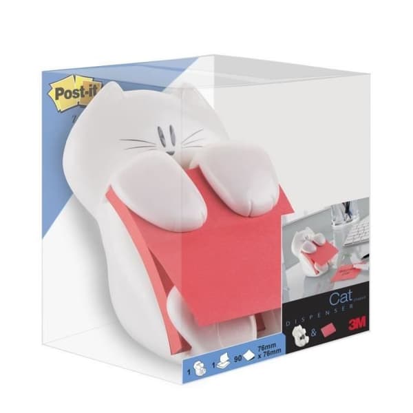 Notesdispenser - POST-IT - Cat - 90 ark - 76x76 mm - Vallmoröd