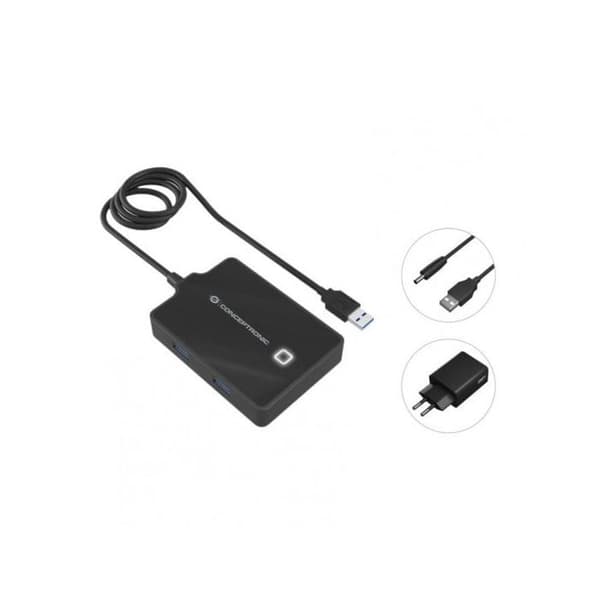 USB-hubb - CONCEPTRONIC - HUBBIES11BP - 4 portar - USB 3.2 - Plug and Play