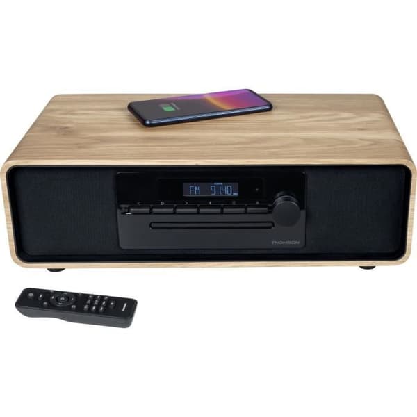 Bluetooth mikrosystem - THOMSON - Svart - FM/CD/MP3/USB/Induktionsradio, 60W, Equalizer, Fjärrkontroll, Strömförsörjning. 230V