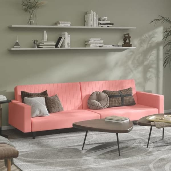 vidaXL 2-sitssoffa med sängfunktion i rosa sammet 375941