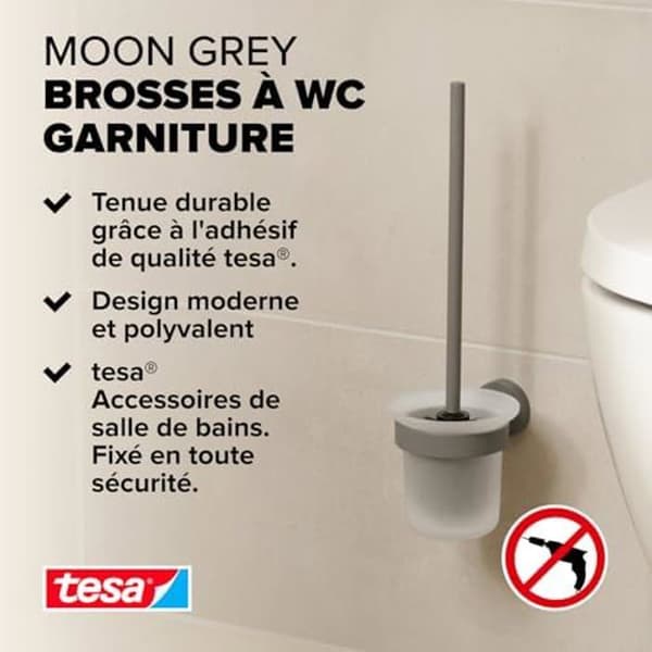 Ensemble WC Support och Brosse WC - TESA - MÅNGRÅ - Grå Matt - Modern Design - Satinerat Glas