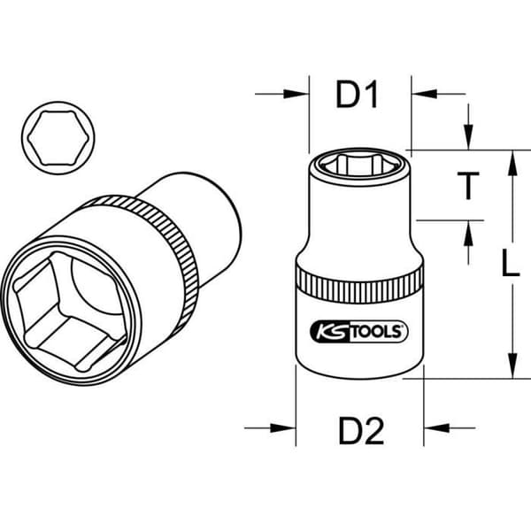 Douille KS Tools 9641414 - Asymmetrisk - Krom