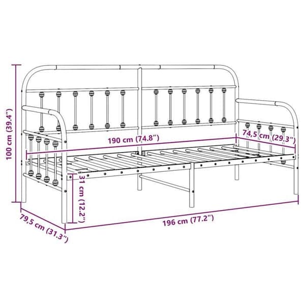 vidaXL Dagbädd Ram Vit 75 x 190 cm Pulverlackerad stål 42002642