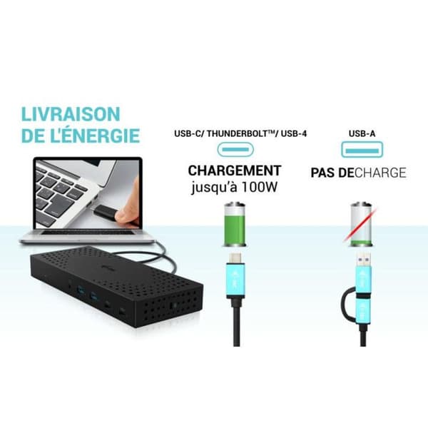 USB 3.0/USB-C dock - I-Tec - Thunderbolt 3x 4K Gen 2 - Strömförsörjning 100W - Svart - One size