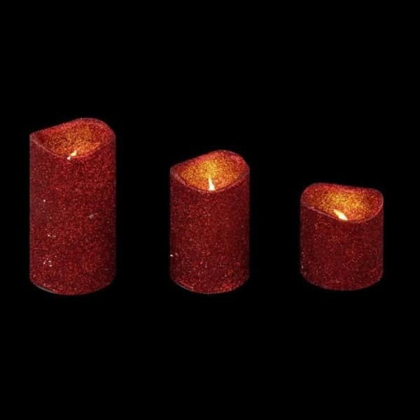 Set med 3 LED-ljus "Glitter" 10cm Röd