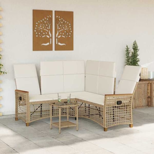 Vidaxl Set med lutande trädgårdssoffor Beige och krämvit