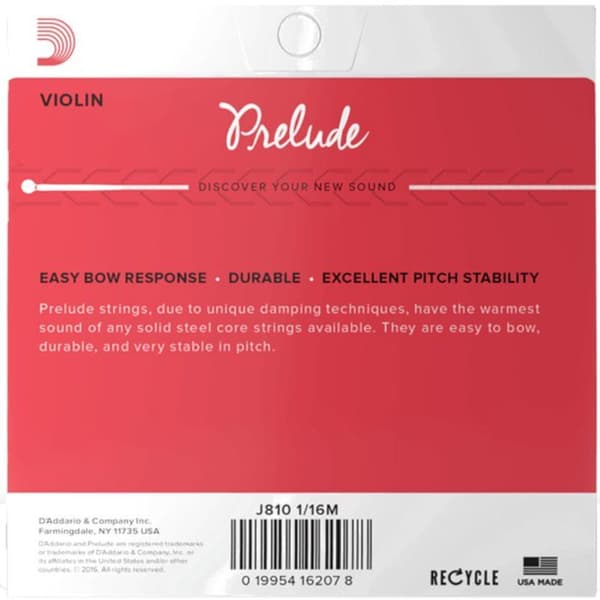D'Addario Prelude Violin String Set 1/16 Medium Gauge UK Import
