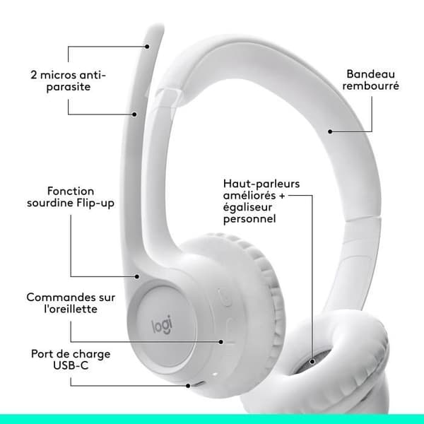 Hörlurar - Trådlösa - Logitech - Zone 300 - Bluetooth - Störningsskydd - Vit