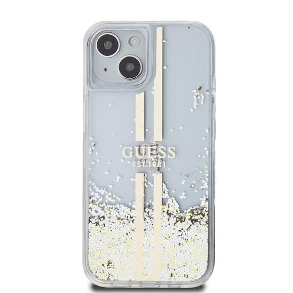 Coque Guess Liquid Glitter Guldstripes för iPhone 15 Plus - Transparent
