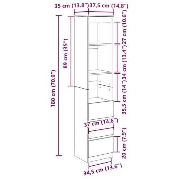 vidaXL Buffé hög ek sonoma 37,5x35x180 cm ingenjörsträ 861663