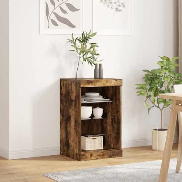 vidaXL Buffé med LED-lampor rökt ek 41x37x67 cm 836725