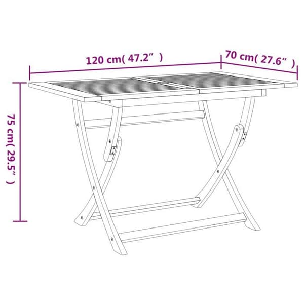 vidaXL Fällbart trädgårdsbord 120x70x75 cm i solid akaciaträ 365745
