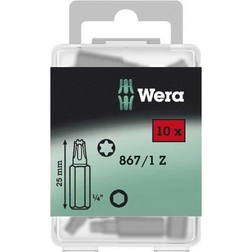 Coffert med Torx-bitar - WERA - 867/1 Z - 10 delar - Typ TX 20 - Grå