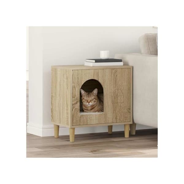 Modern katt hus - vidaXL - Sonoma - 51x30x52 cm - Ingenjörsträ - Rektangulär design - Montering krävs