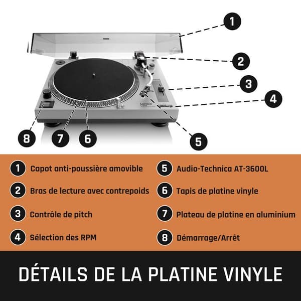 Plattformat Vinyl - Lenco - Direktdrift, USB/PC-encoding - L-3810GY - Grå
