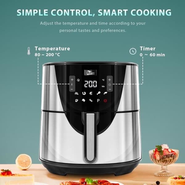 UTEN Luftfritös 7,5 L 1700 W Grå - Multifunktionell Luftfritös