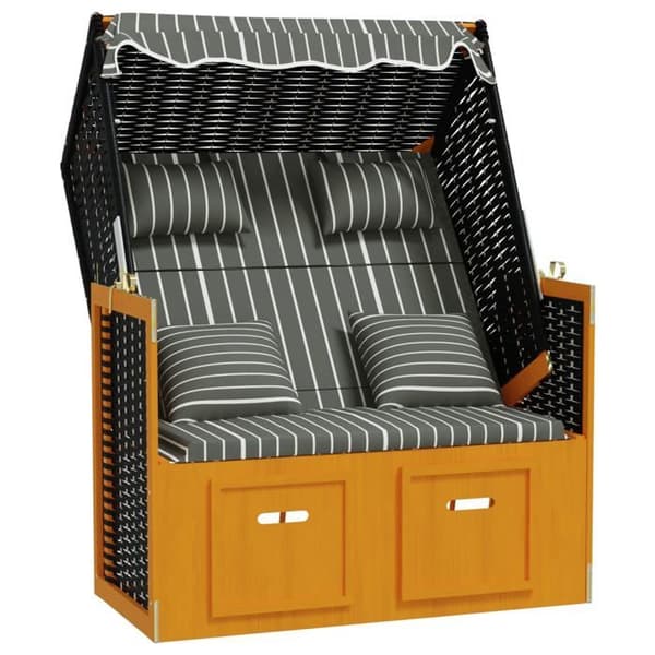 vidaXL Strandkorg med kuddar, flätad resin, solid trä, svart grå 318666
