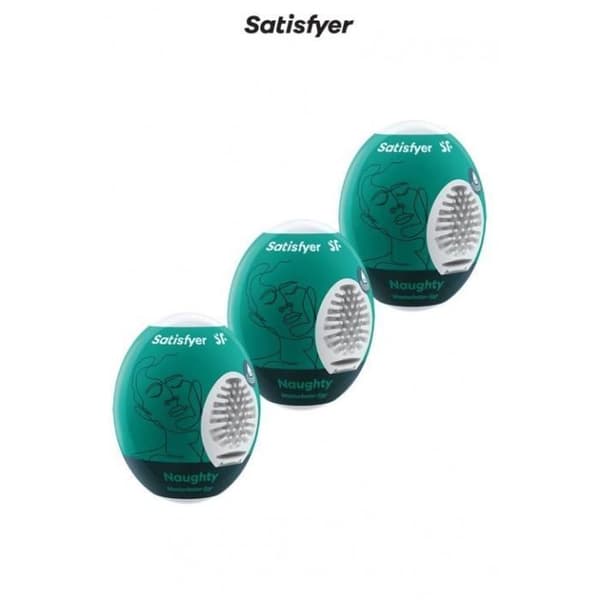 Masturbator - Satisfyer - Egg Naughty - Pack om 3 - TPE Hydro-Active - Engångsbruk