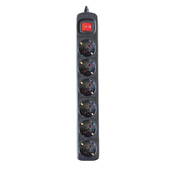 Eluttag - SILVER ELECTRONICS - 6 uttag - Ljusströmbrytare - Kabel 1,5m - Svart